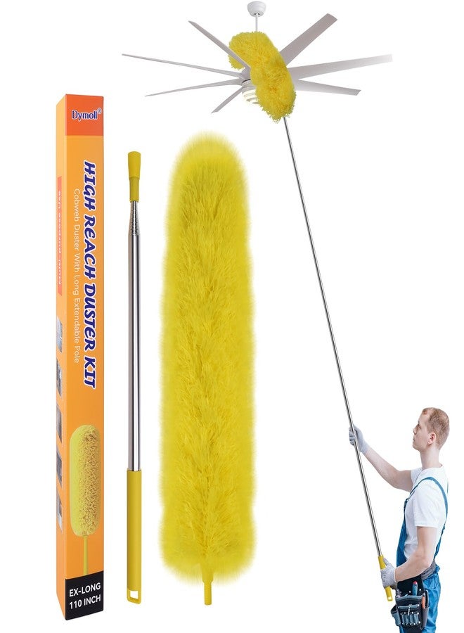 Dymoll Cobweb Duster with Extension Pole, 110" Microfiber Feather Duster Kit with Bendable Washable Heads, Spider Web Brush, Dusters for Cleaning Ceiling Fan, High Ceiling, Blinds, Furniture & Cars - Image 1